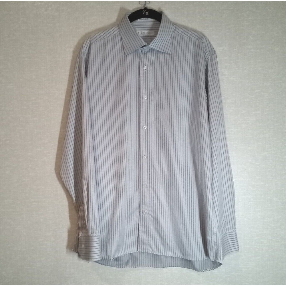 Mky Mickey Men's Italian Fitted Dress Shirt Silver Size 15 3/4 X 40 Button Down